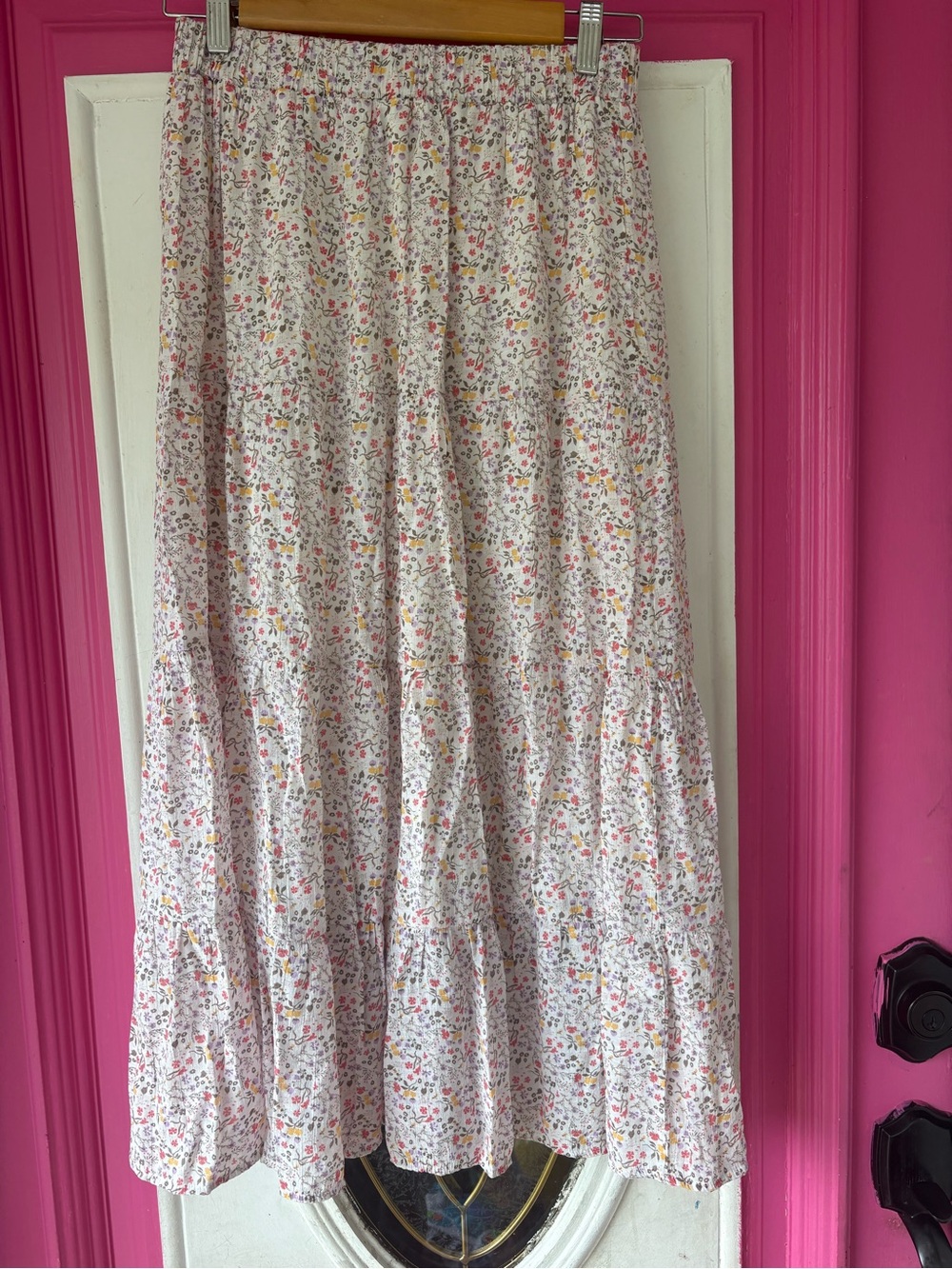 Women's Pink Floral Tiered Maxi Skirt